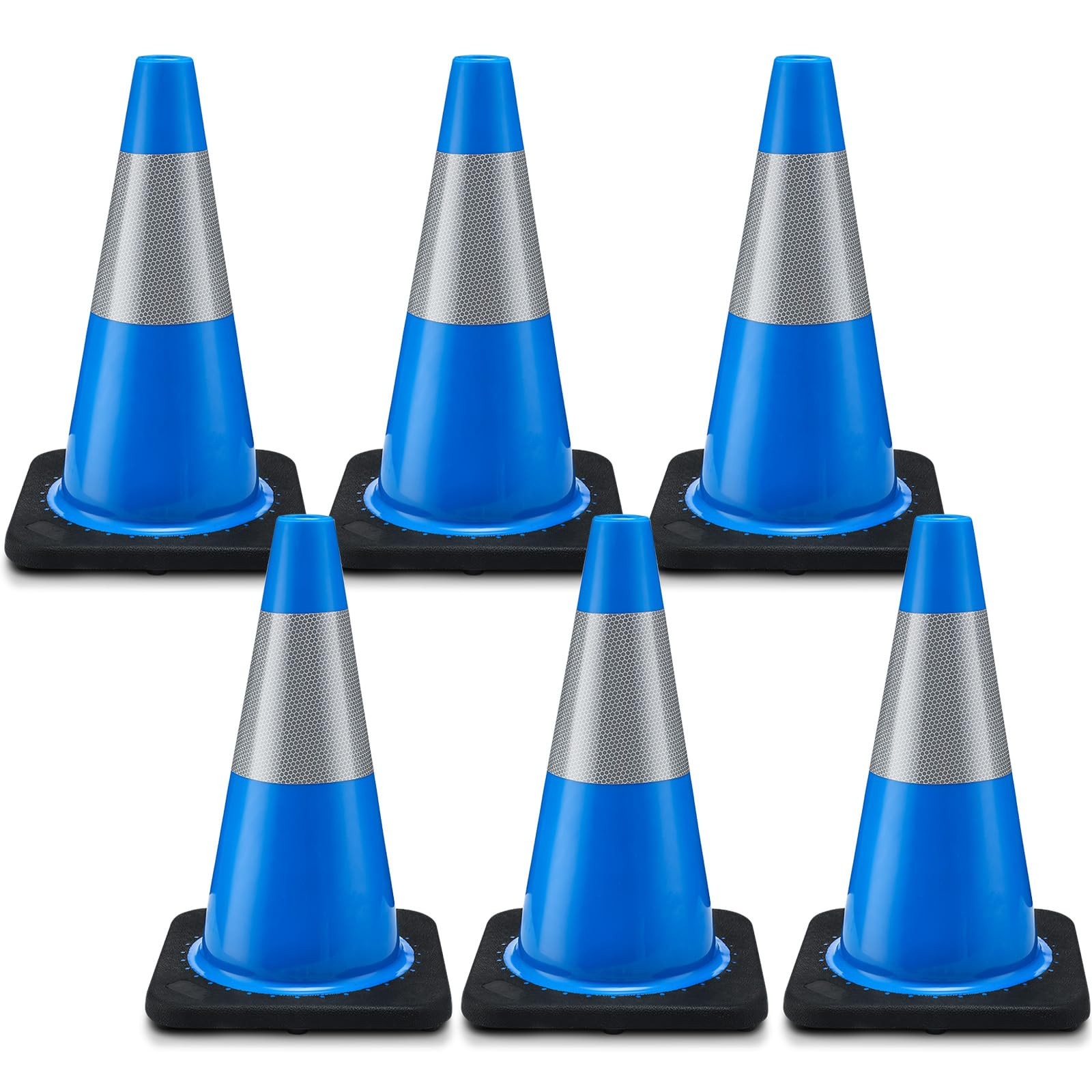 6 Pack Traffic Safety Cones 18 Inch Plastic PVC Blue Traffic Cones with Black...