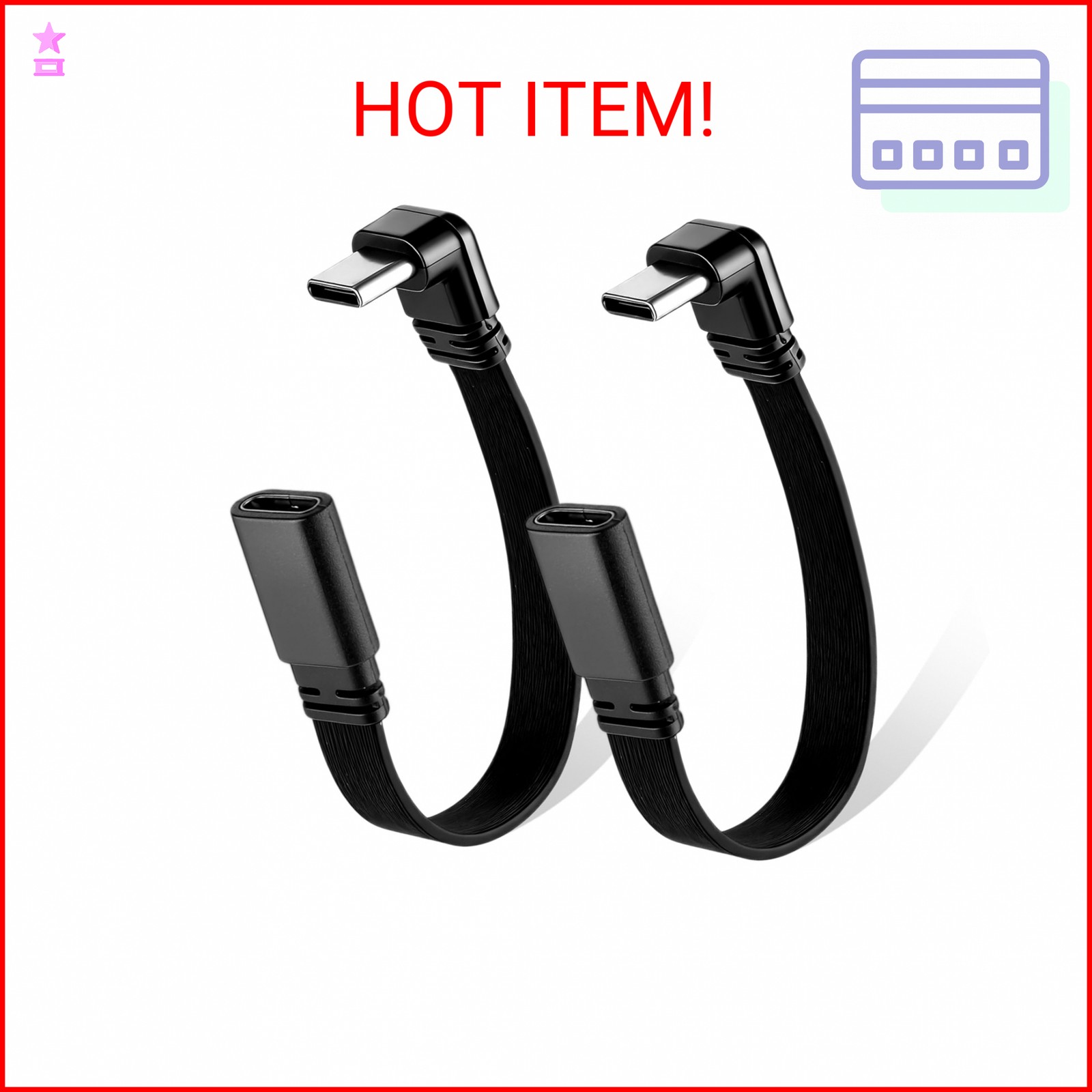 Xelsluthe 2pack 90 Degree USB C Extension Cable, Usb2.0 C Male to Female Adapter