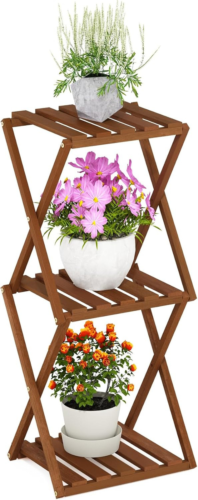 TIOMAN Patio Table, 3-Tier Outdoor Side Table, Toolless Multipurpose Folding Dis