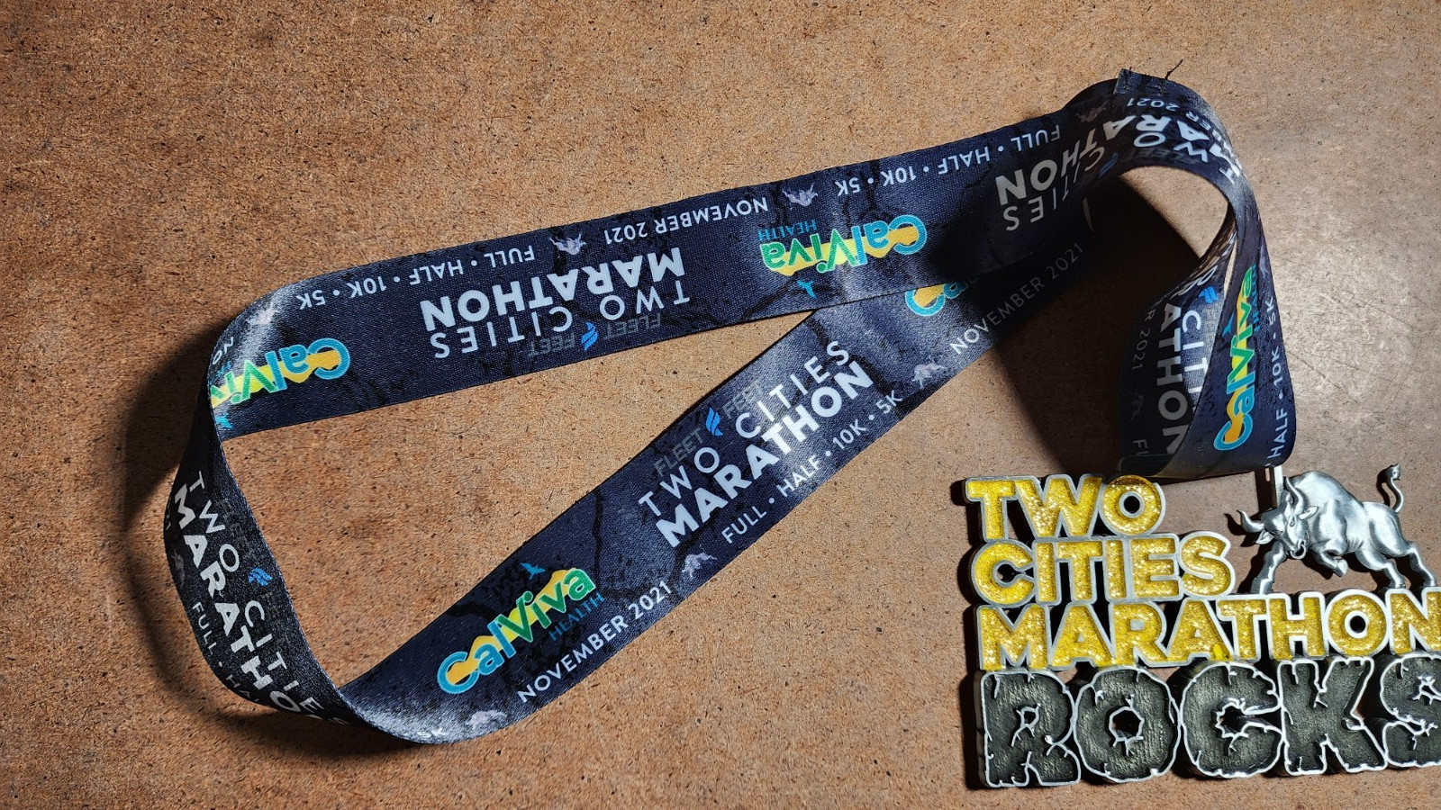 2021 Fresno Clovis Two Cities Marathon ROCKS Medal w/Ribbon - California