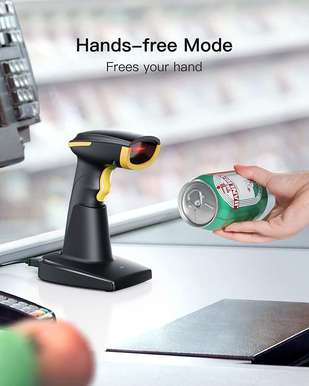 Barcode Scanner 1D Wireless, Screen Scanning, with Smart Base