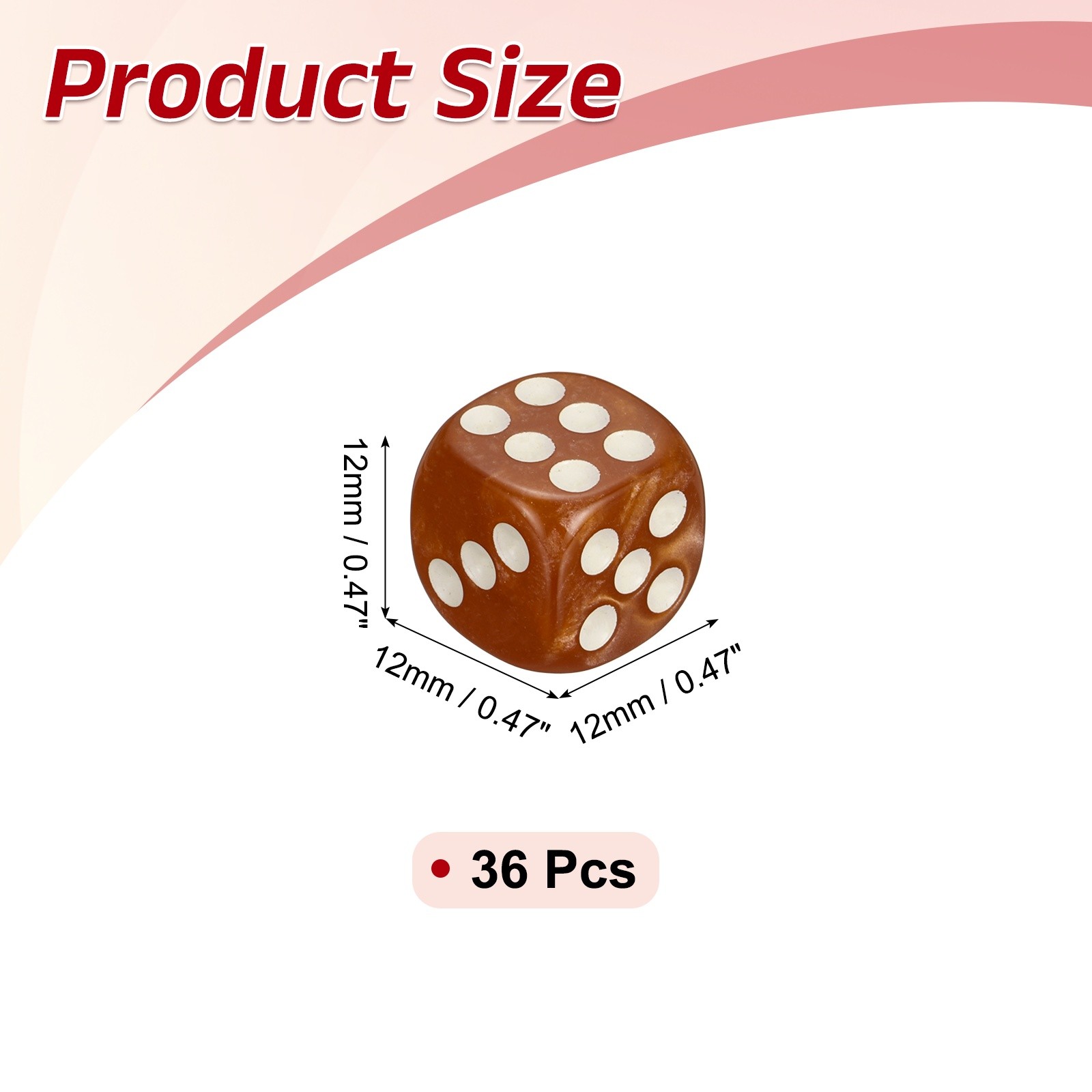 36Pcs Polyhedral Dice 12mm Pearl Pattern Square Dice, Brown
