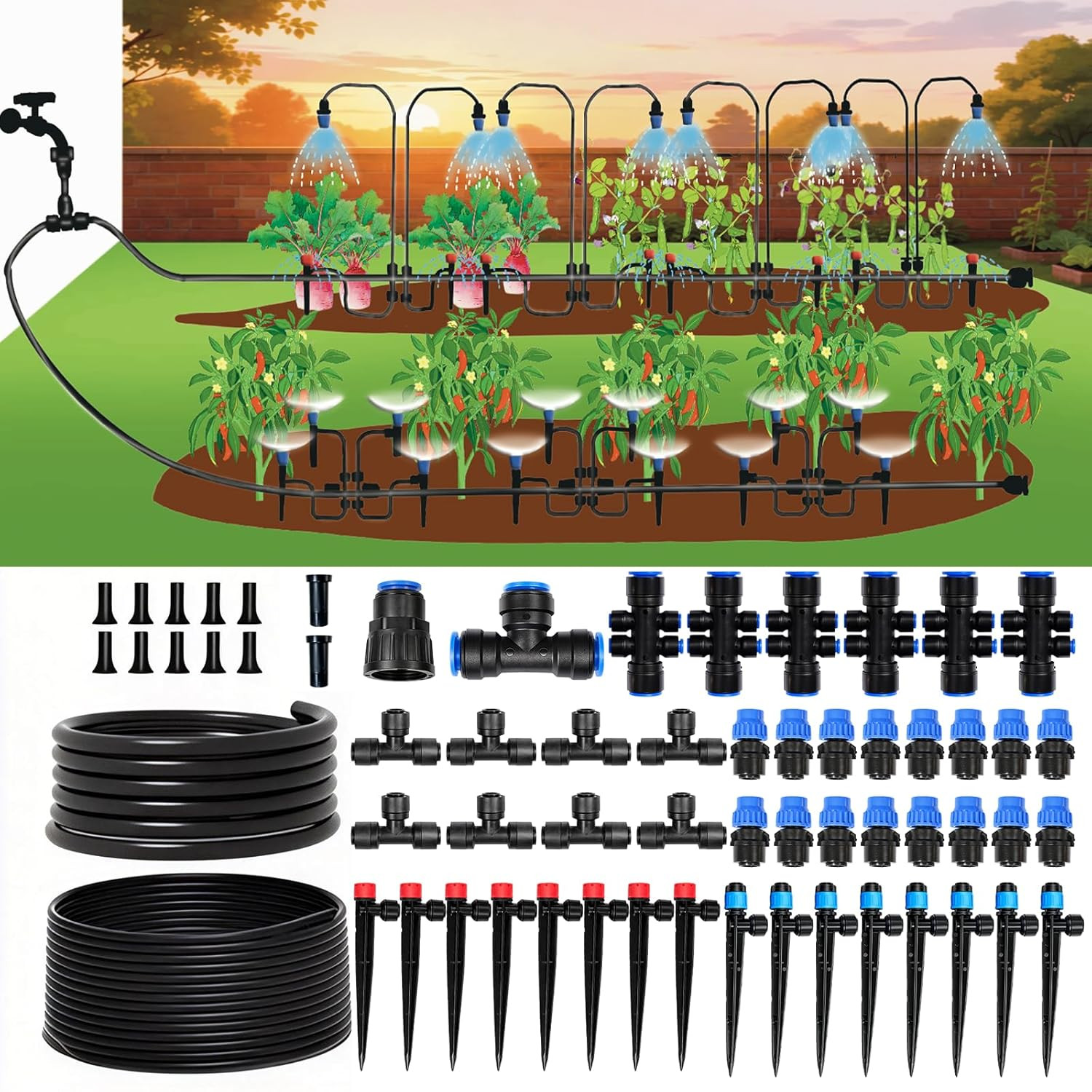230FT Drip Irrigation System Kit, Quick Push-To-Connect Garden Watering System w