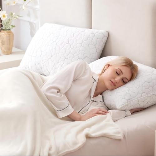 Cooling Pillows for Sleeping Pack, Adjustable Shredded Memory Foam Queen 2