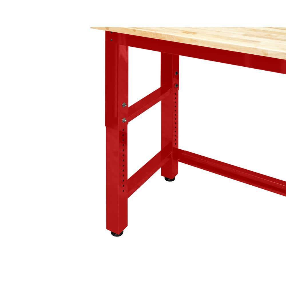 6 Ft. Adjustable Height Solid Wood Top Workbench In Red For Ready To Assemble