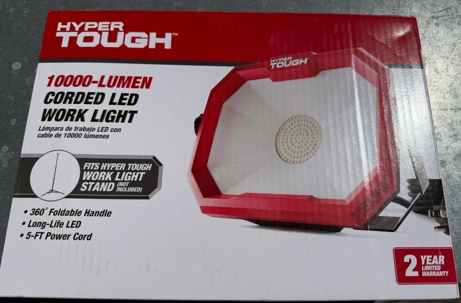 Hyper Tough 10,000-Lumen CORDED LED WORK LIGHT | 360° FOLDABLE HANDLE - NEW