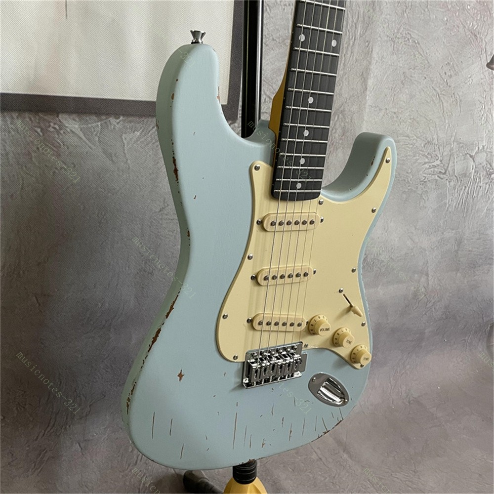 Solid Electric Guitar Adge 6 String Chrome Part 3S Pickups Tremolo Light Blue