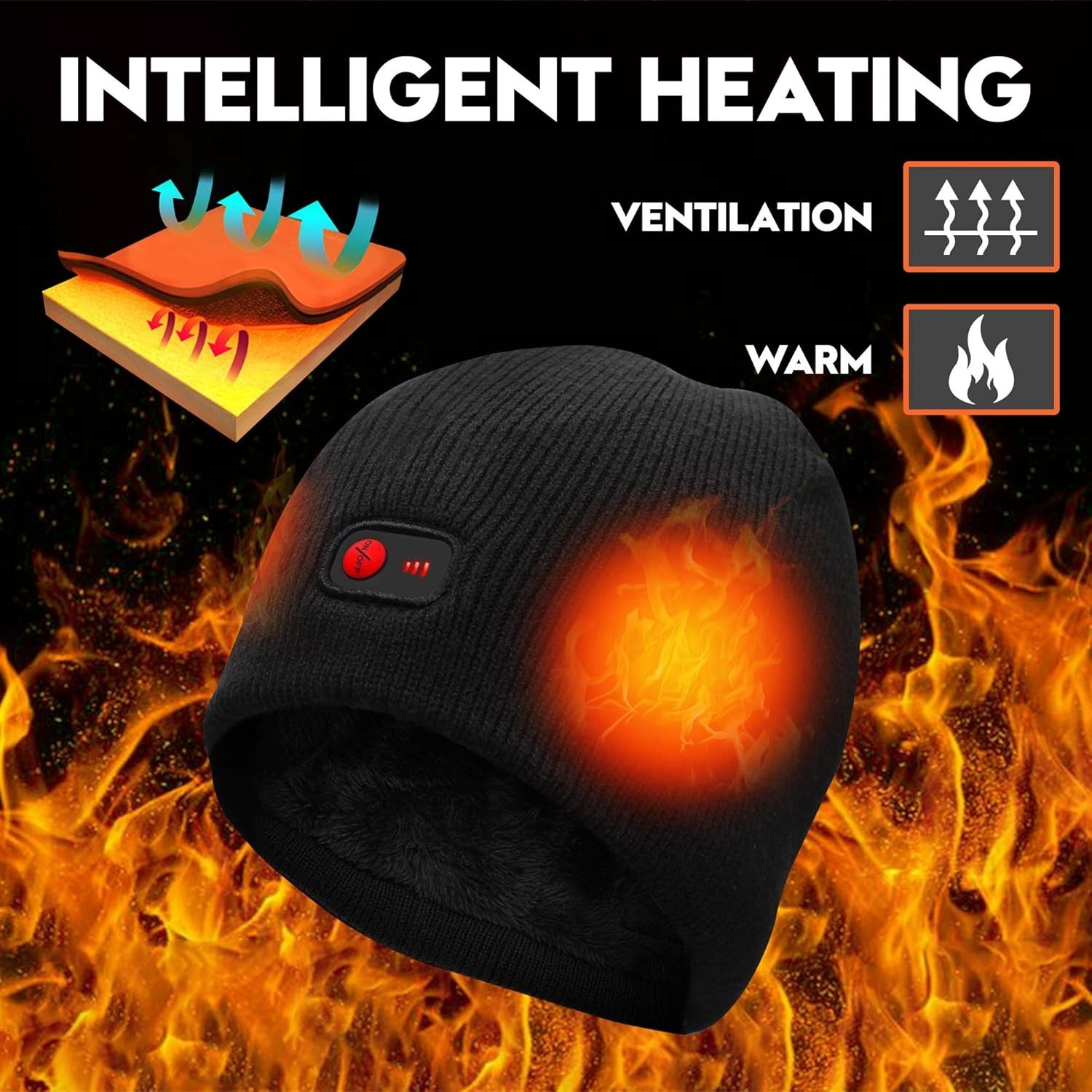 7.4V Heated Hat Men Women Battery Heat Cap Winter Warm Rechargeable Electric ...