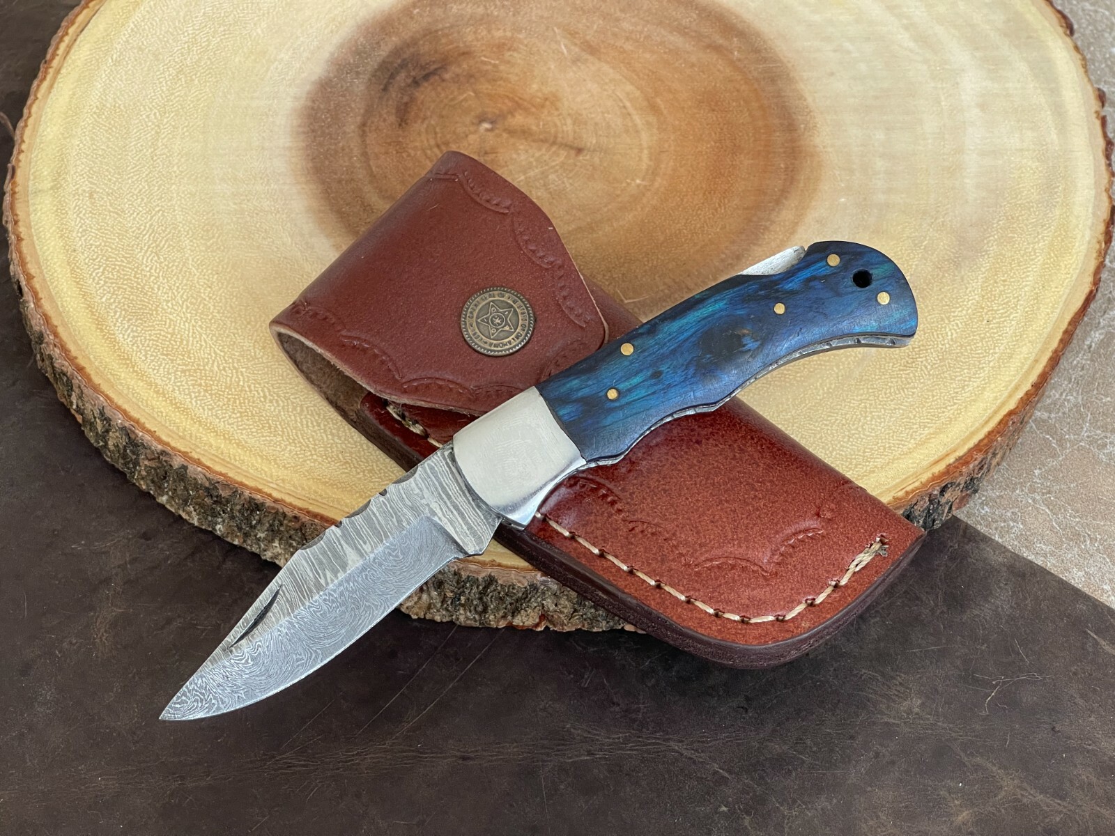 Handmade Damascus Folding Pocket Knife With Small Defects 6.5" (See Description)