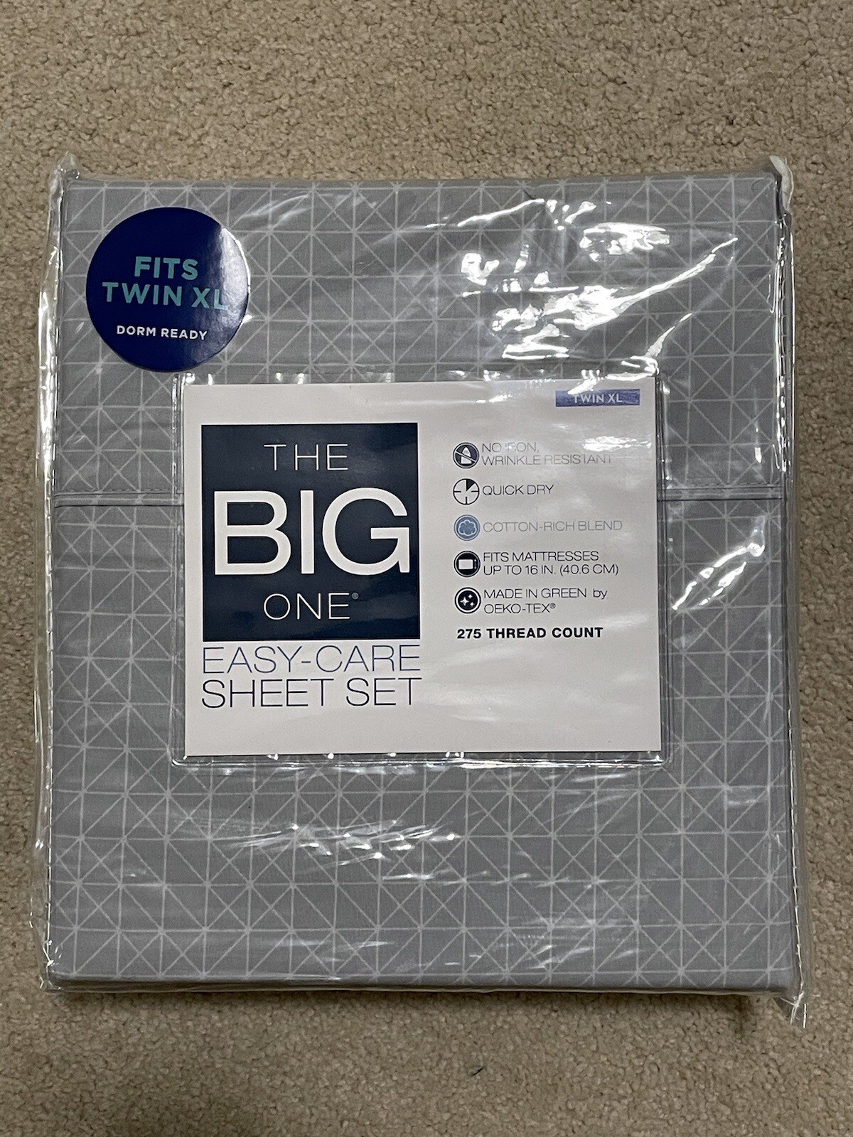 New Big One Twin XL Easy Care 275 Thread Count 3 Pc Sheet Set Gray #1a