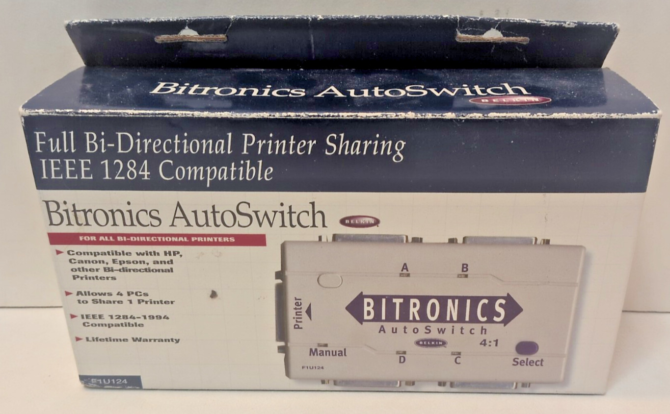 Belkin Bitronics AutoSwitch F1U124, 1EEE1284 Parallel Printer, Free Shipping