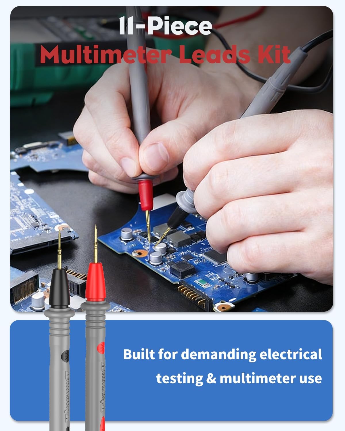 11PCS Multimeter Test Leads Kit with Back Probes Alligator Clips for Testing