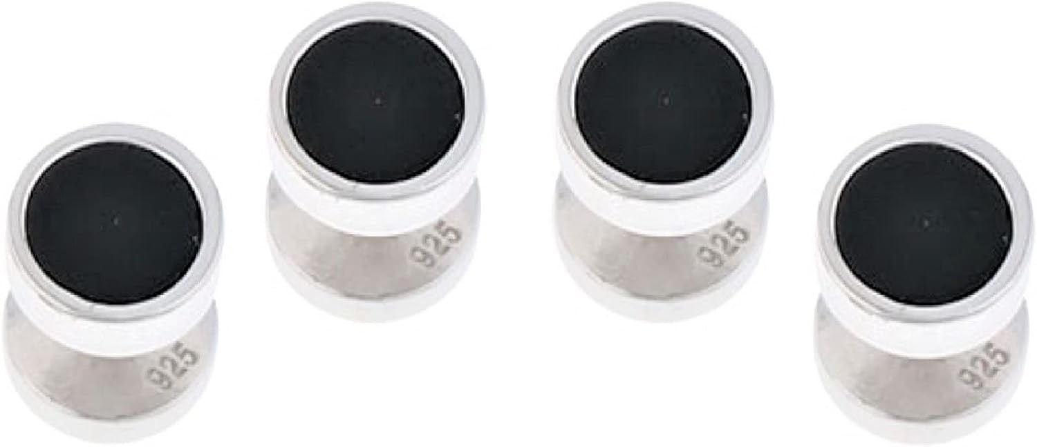Mens Solid 925 Sterling Silver Black Onyx Tuxedo Shirt Studs with Travel Pouch