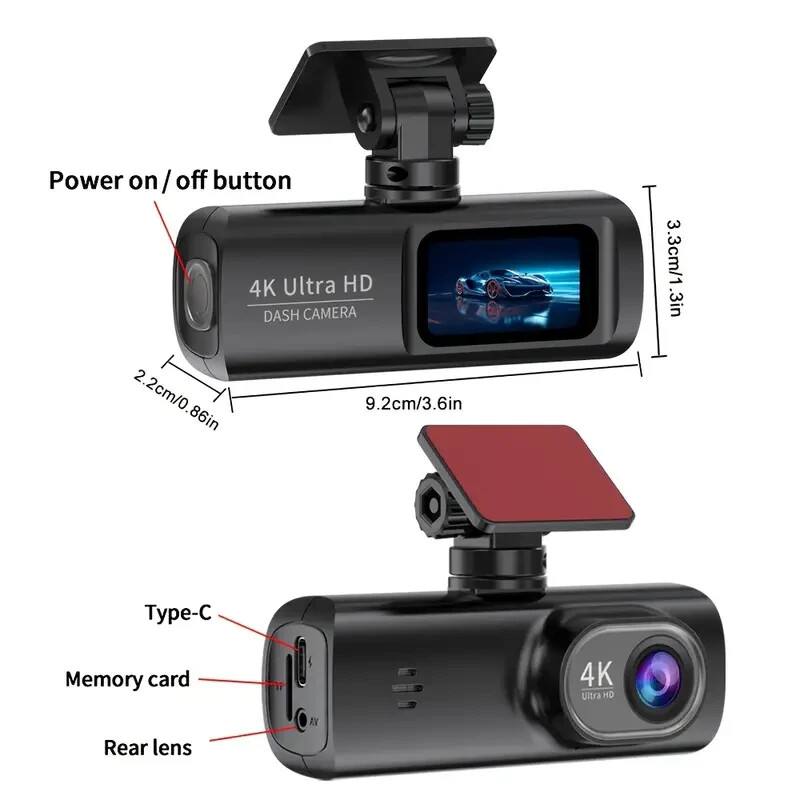4K WiFi Dash Cam, 170° Wide Angle, Night Vision, Loop Recording, Parking Mode