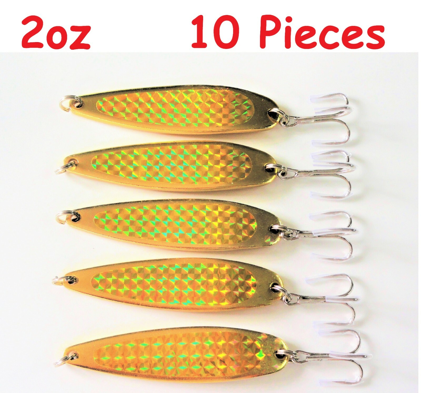 10 Pieces Casting 2oz Gold Holograp Crocodile Spoons Trolling Fishing Lures