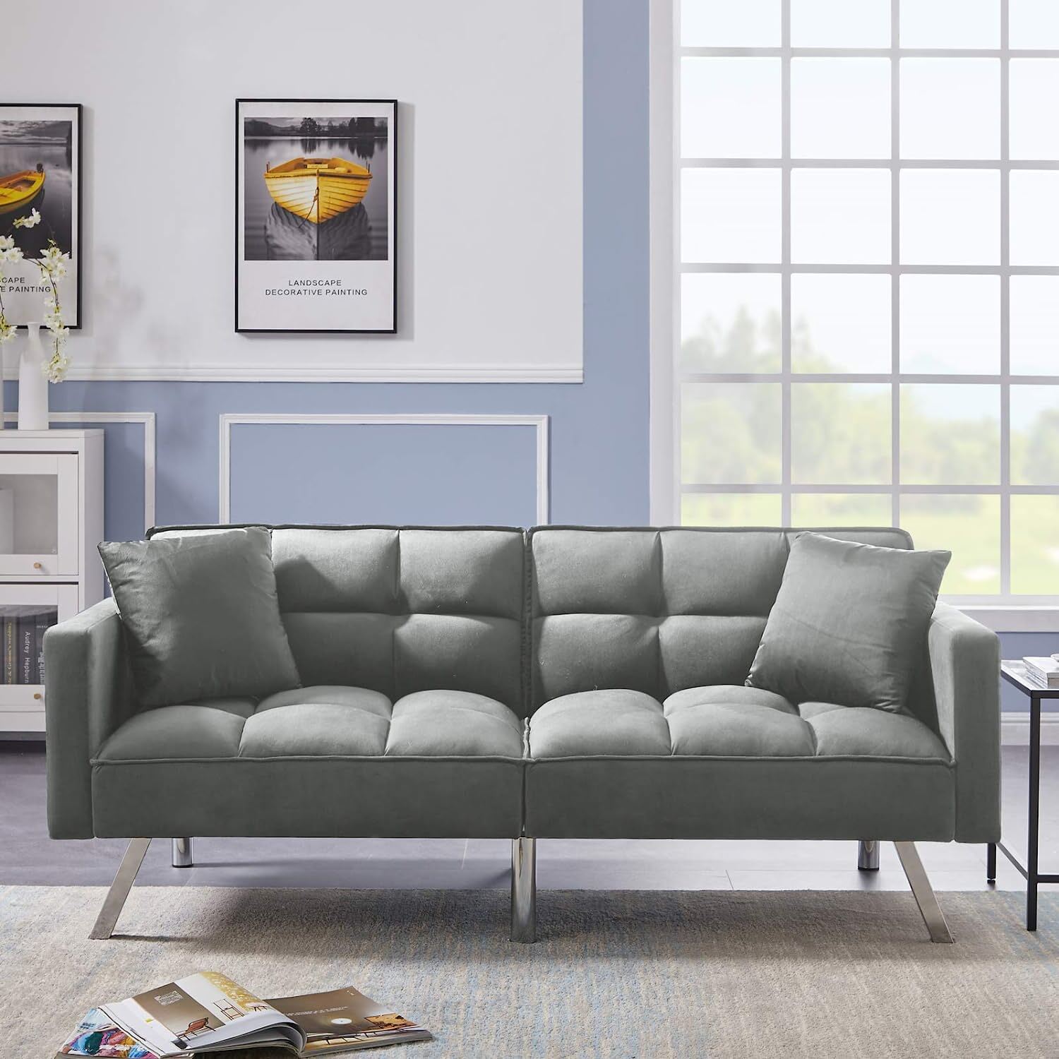 Futon Couch Sleeper Sofa Bed Convertible Loveseat Reclining Sofa Bed with Pillow