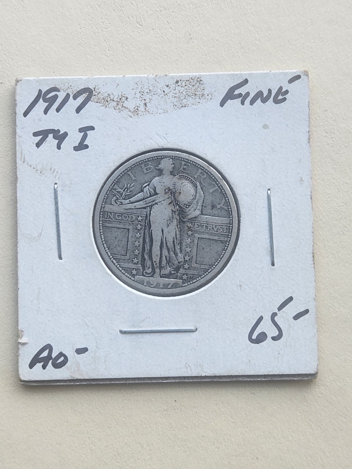 1917 Standing Liberty Quarter Type 1 – No Stars Below Eagle – Fine - Better date