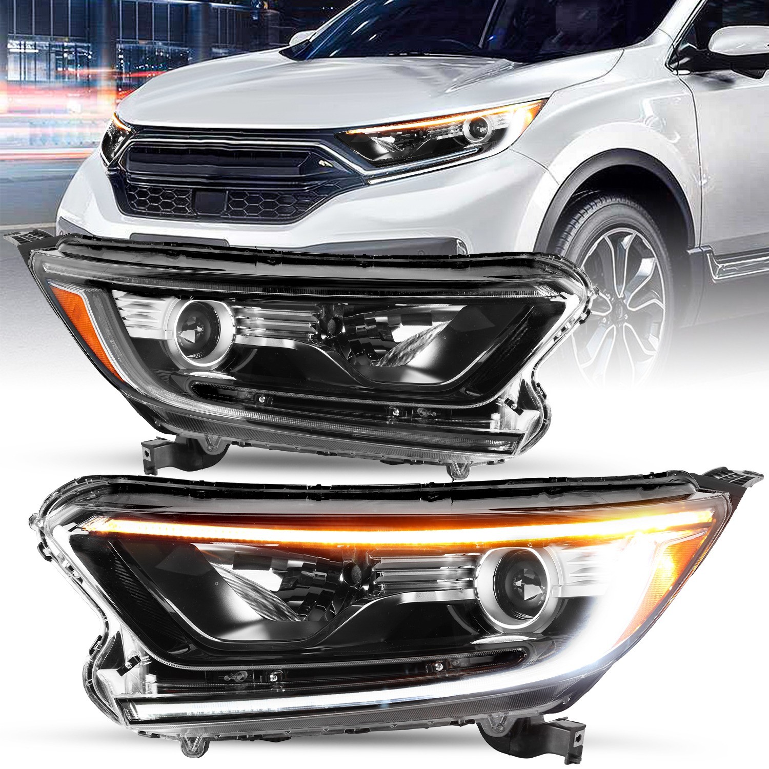 For 2017-2022 Honda CR-V CRV Halogen Projector W/ LED DRL Headlights Pair L+R