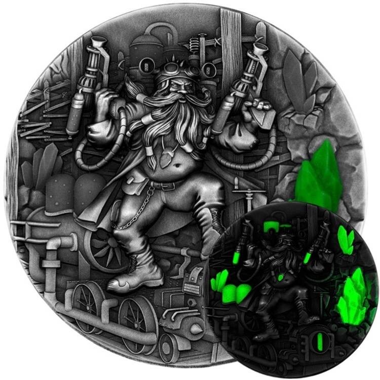 2023 Niue Dwarf 2 oz Silver Antiqued Fluorescent Painted Coin w/3D Insert