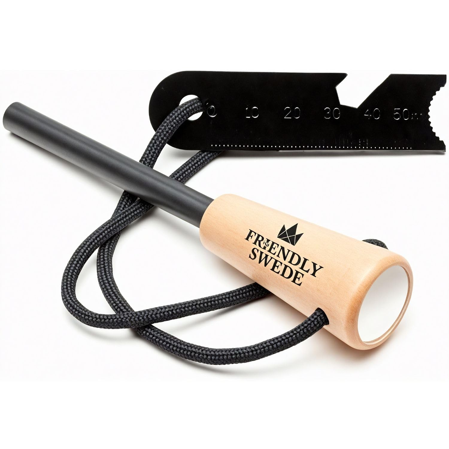 Ferro Rod Fire Starter with Wooden Handle — 15,000+ Strike Flint and Steel Fi...