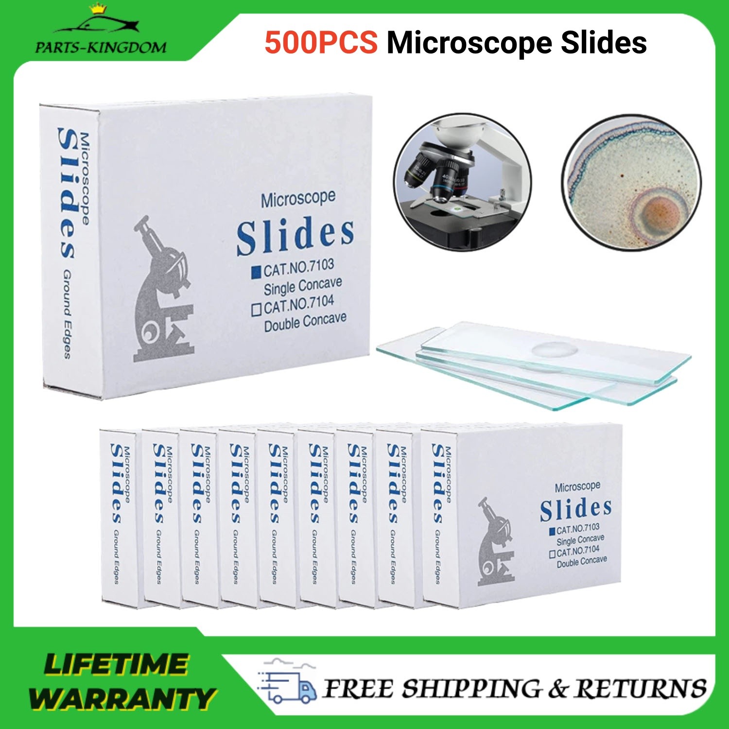 500PCS Microscope Slides Single Concave Glass 25.4X76.2X1.2mm w/ Grounded Edges