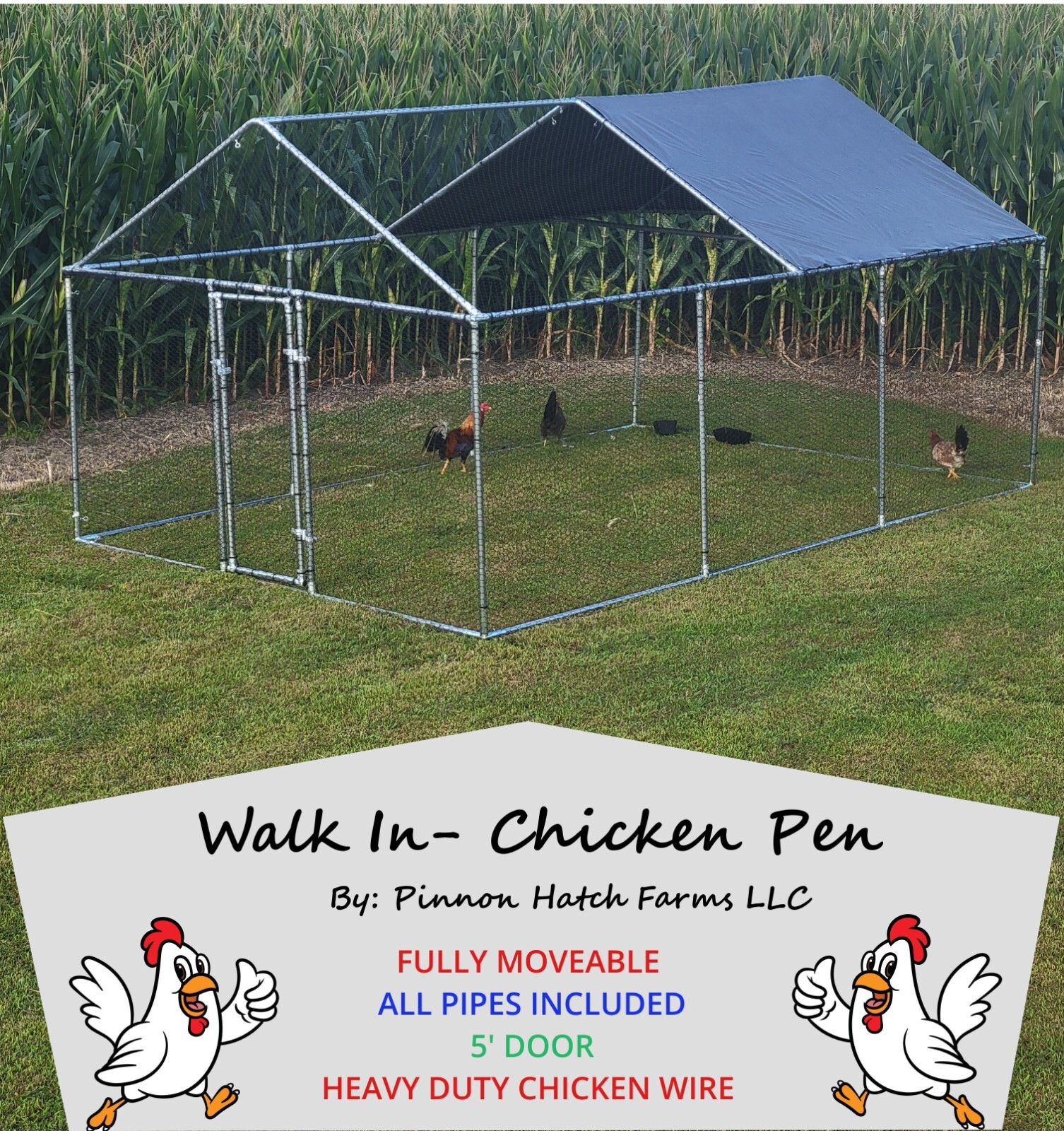 10' x 15' Happy Hen -Chicken Pen, Movable, Heavy-Duty, Walk-in poultry coop