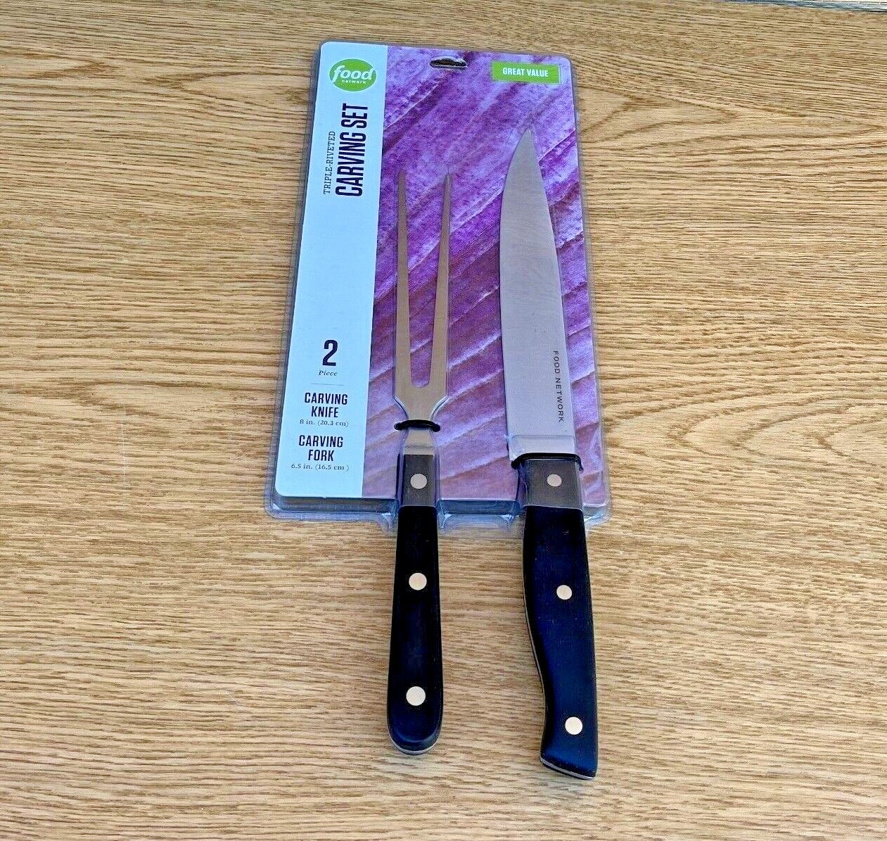 New Food Network Stainless Steel Carving Set 2 Piece Knife & Fork Set