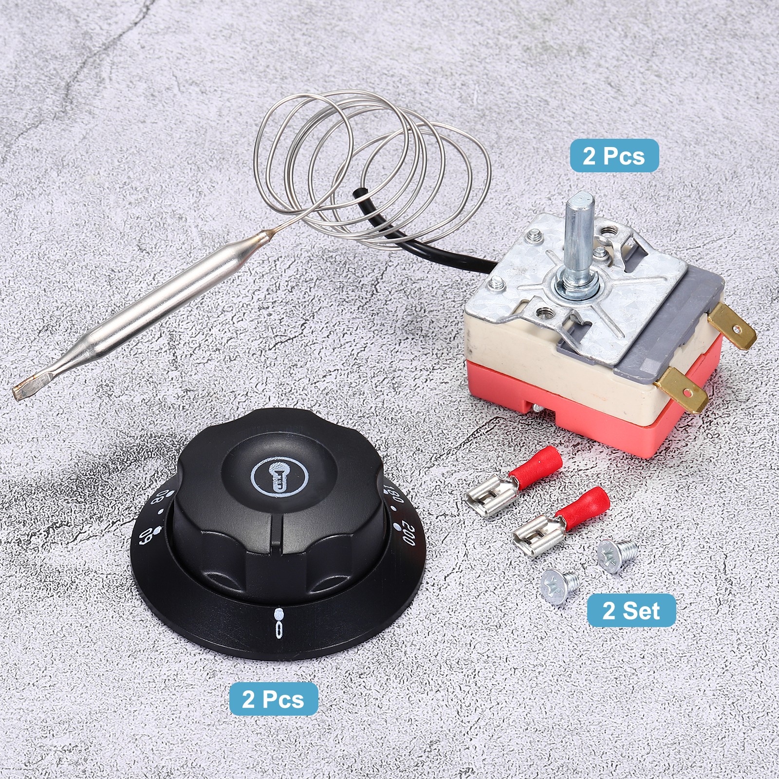 2pcs Temperature Control Switch 250V 16A 60-200°C Capillary Thermostat