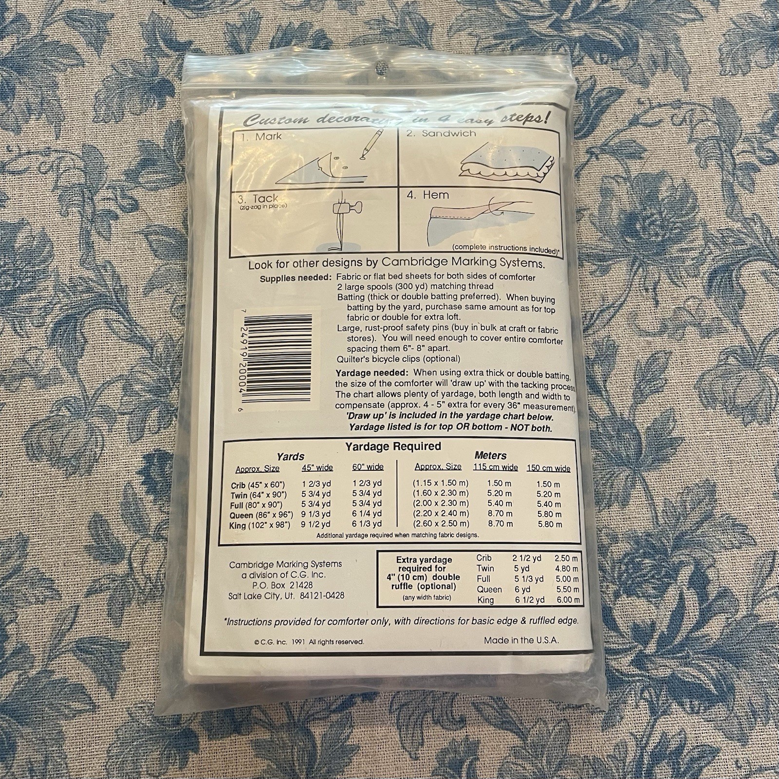 Cambridge Marking Systems Diagonal Comforter Fabric Template Quilt Pattern VTG