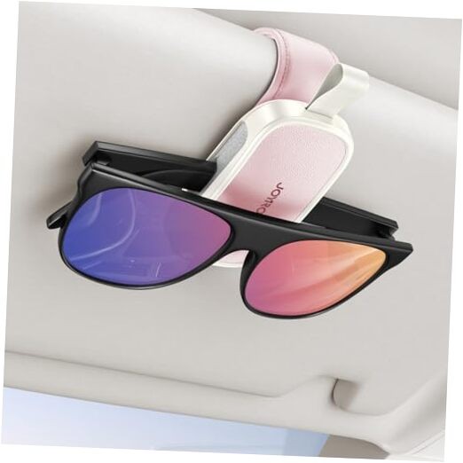 Sunglass Holder for Car Visor Clip [Real One-Handed Operation] 1 Pack Pink