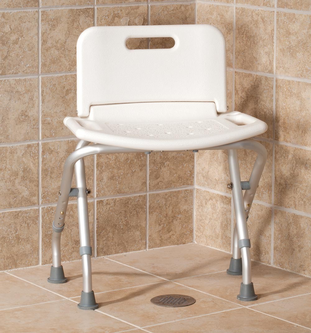 Folding Bath Seat with Back Support, Portable Shower Bench, White, White