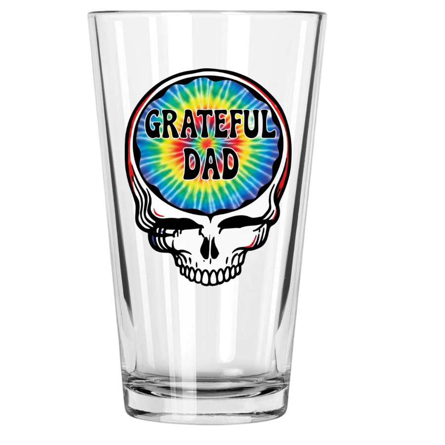 Grateful Dead custom Steal Your Face tie dye GRATEFUL DAD Pint Glass 16 0z
