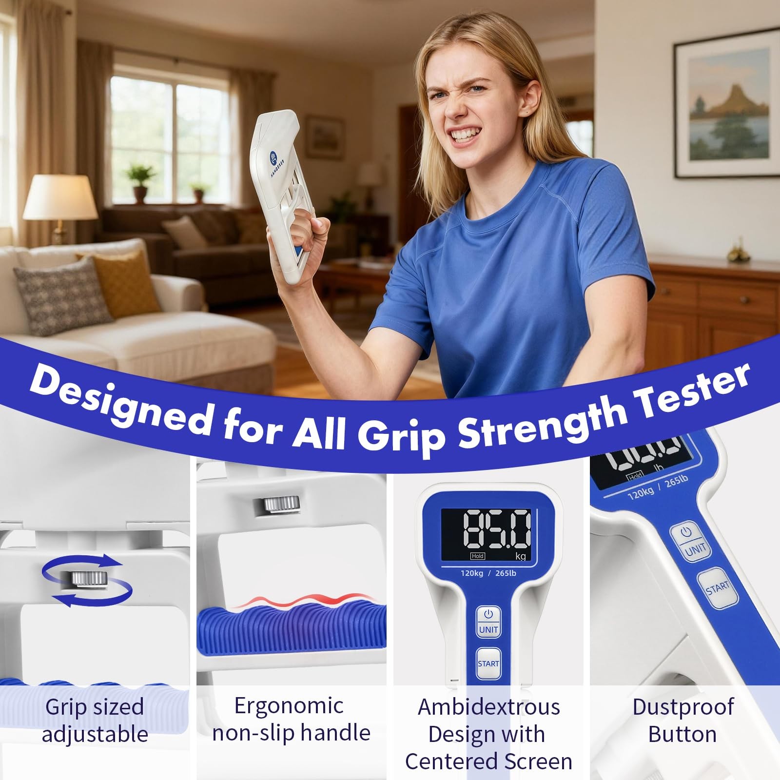 Grip Strength Tester, Digital Hand Dynamometer FDA Registered with Backlit LC...