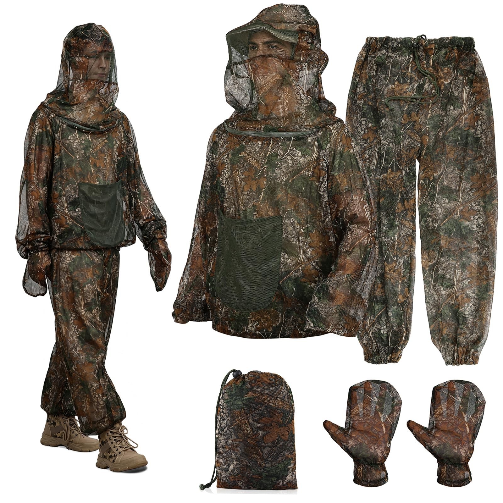 Mosquito Suits for Adult, 4-Piece Mosquito Jacket, Mesh Net Bug, Gloves, Pant...