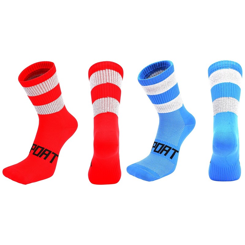 2 Pairs Reflective Cycling Socks Bicycle Riding Bike Sports Socks XC Blue Red