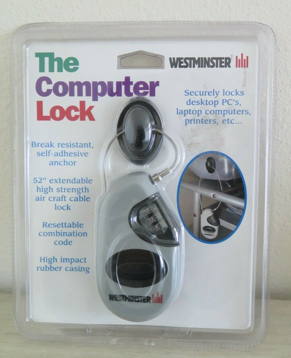 Westminster #12800 Extendable 52" Cable Combination Lock For Laptop Computer PCs