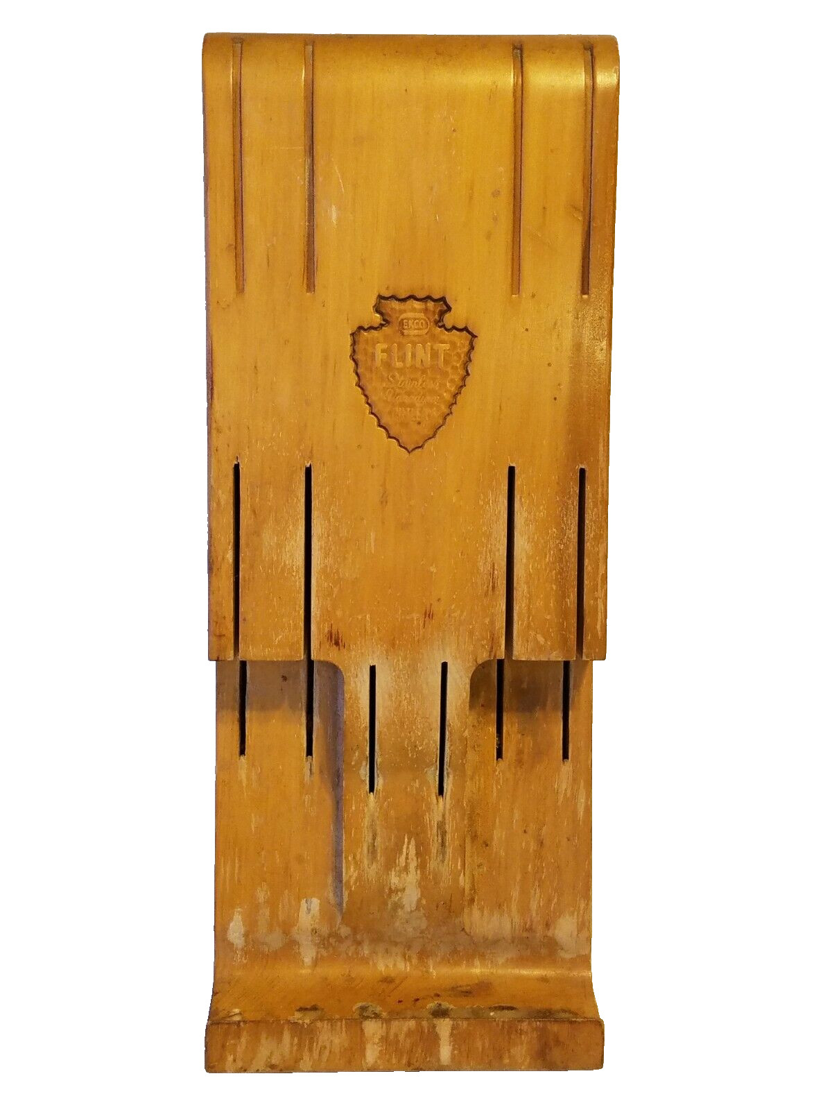 EKCO Wall FLINT Holster Wood KNIFE HOLDER Holds 6 Knives ARROWHEAD LOGO USA