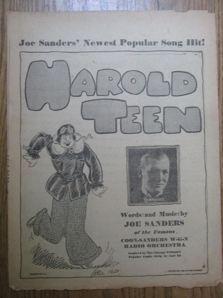 1928 "Harold Teen" Cartoon Song Sheet Music - Chicago Tribune Sunday Insert -EXC