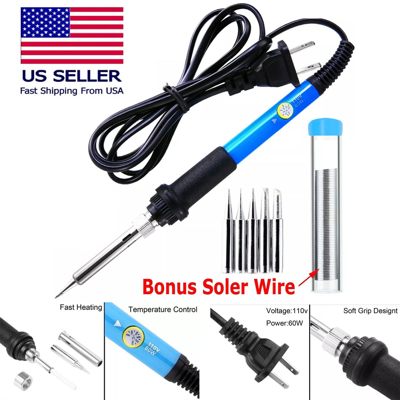Soldering Iron Electric Gun Adjustable Temperature Welding Solder Wire Kit US
