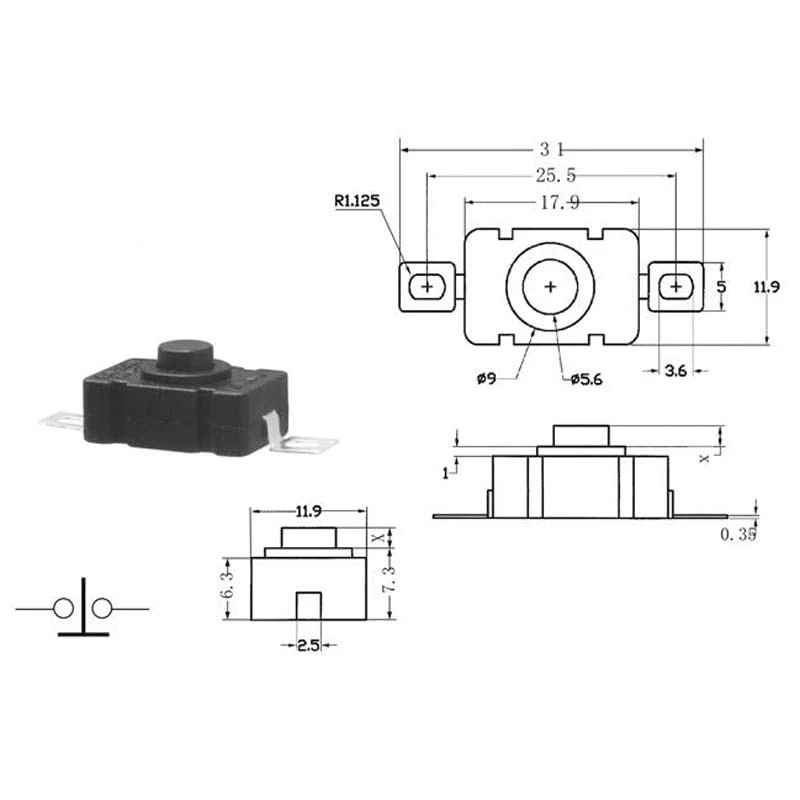 30 Pack Self-Lock Micro Push Button Switch Flat 2 PIN with Hole Mini ON/Off