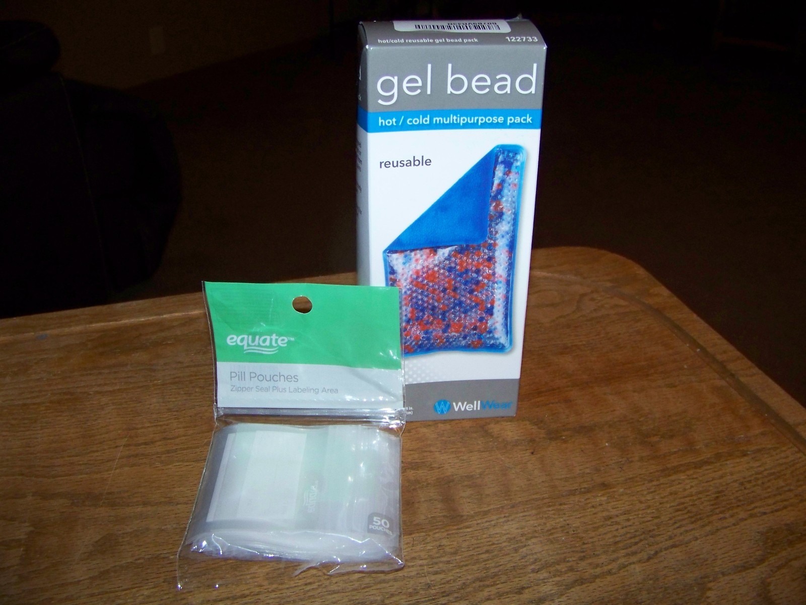 Lot of 2 New WellWear Hot/Cold Reusable Gel Bead Pack & Equate 50 Pill Pouches