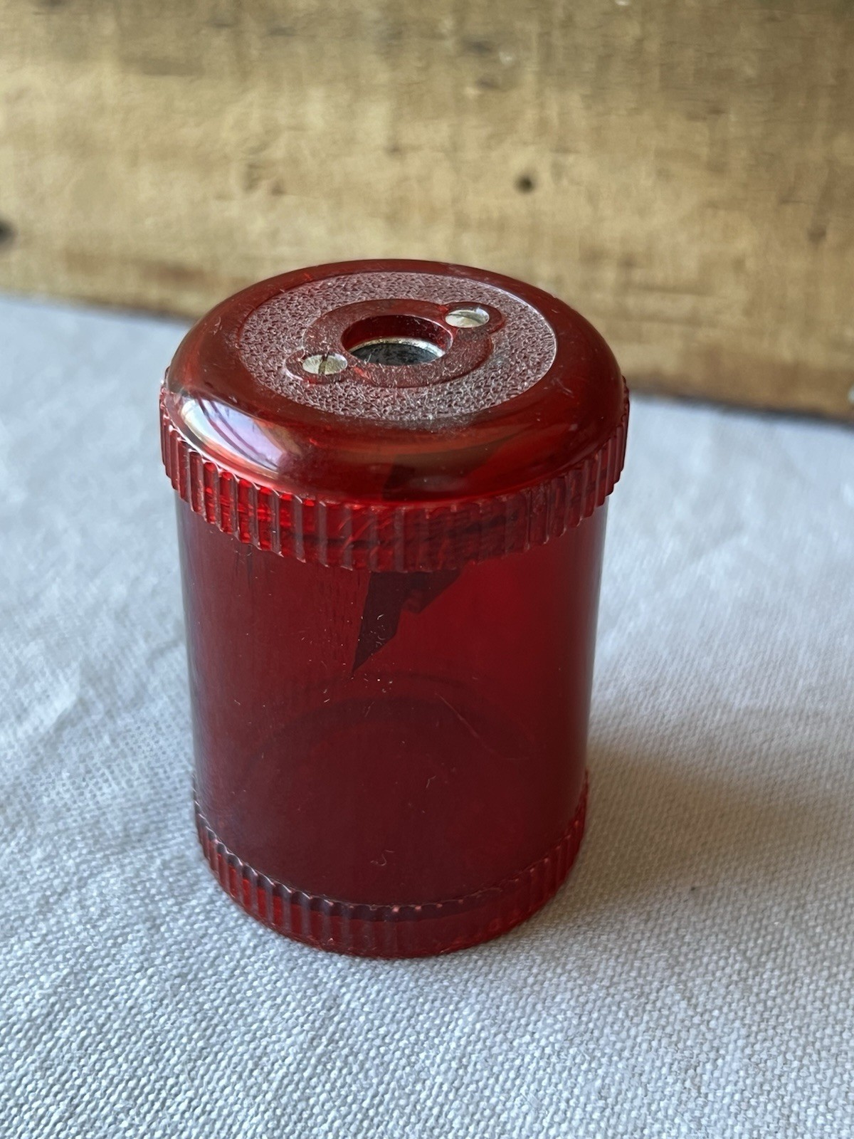Vintage DUX Pencil Sharpener Red Acrylic Canister Made in Germany Collectible