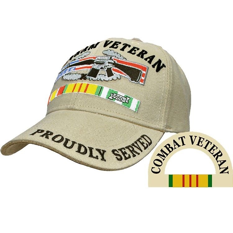 U.S. VIETNAM COMBAT VETERAN PROUDLY SERVED KHAKI Adjustable Embroidered Cap Hat