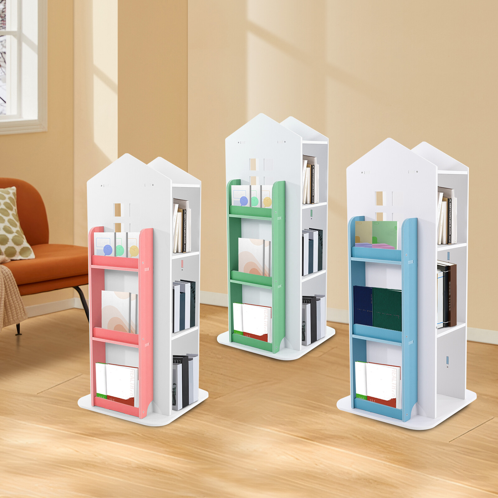 4 Tier Rotating Bookshelf 360?? Bookcase Freestanding Storage Shelf Display Rack