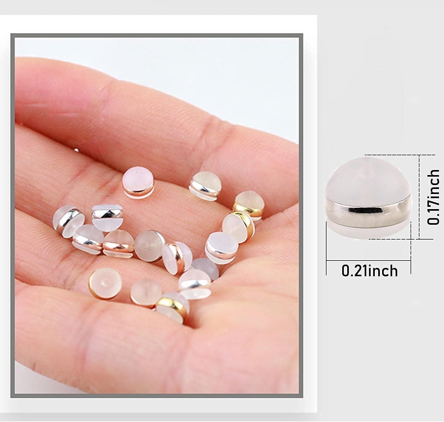 DELECOE 12pcs White Gold Soft Silicone Earring Backs for Studs Silver Belt