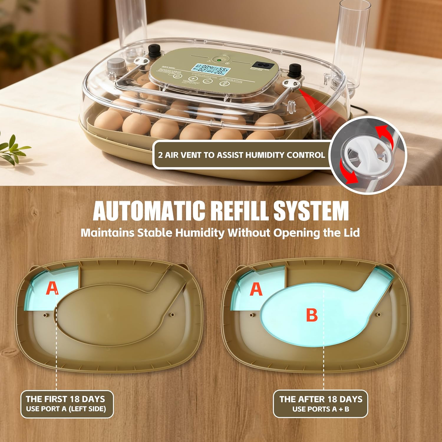 Incubators for Hatching Eggs, 24 Egg Incubator with Automatic Egg Turning and Hu