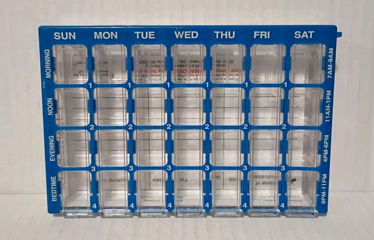 Pharmadose 2001 Apothecary Products Weekly 4X a Day Pill Box Blue #71400 - NEW!