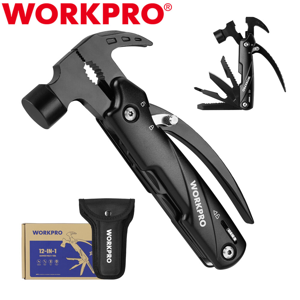 WORKPRO Multitool 12 in 1 Camping Tool w/Mini Hammer-EDC Gear Multi Tools Hammer