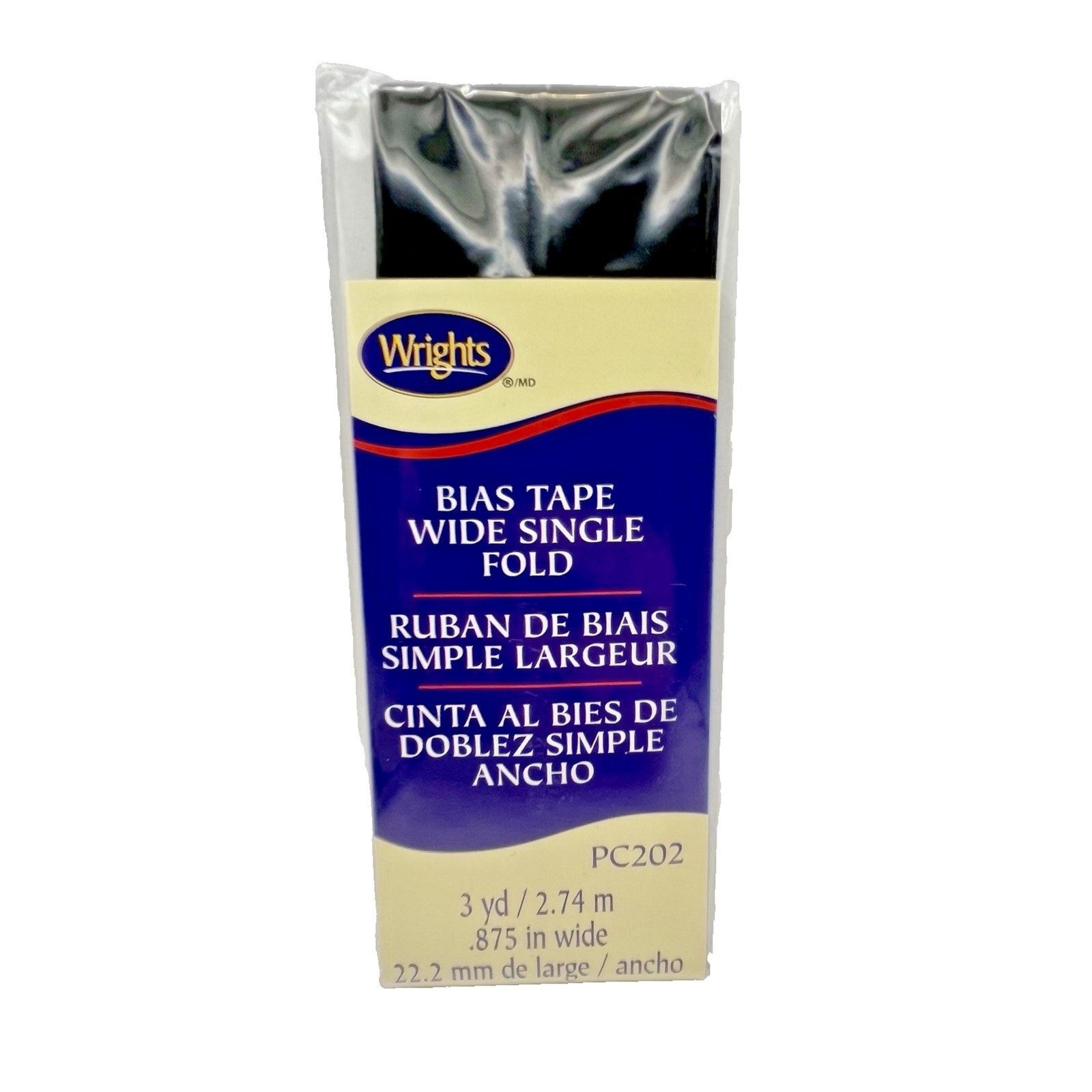 Binding Wrights 7/8" Wide Black Bias Tape Wide Single Fold 3 yd New Sewing