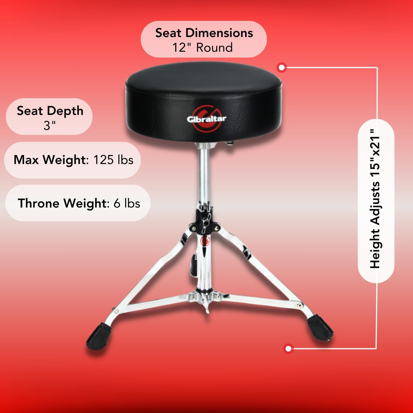 Drum Throne with Adjustable Height, round Seat, Single-Braced Drum Stool, Lightw